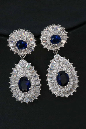 Royal Blue Crystal Necklace Earring Jewelry Set - KissProm
