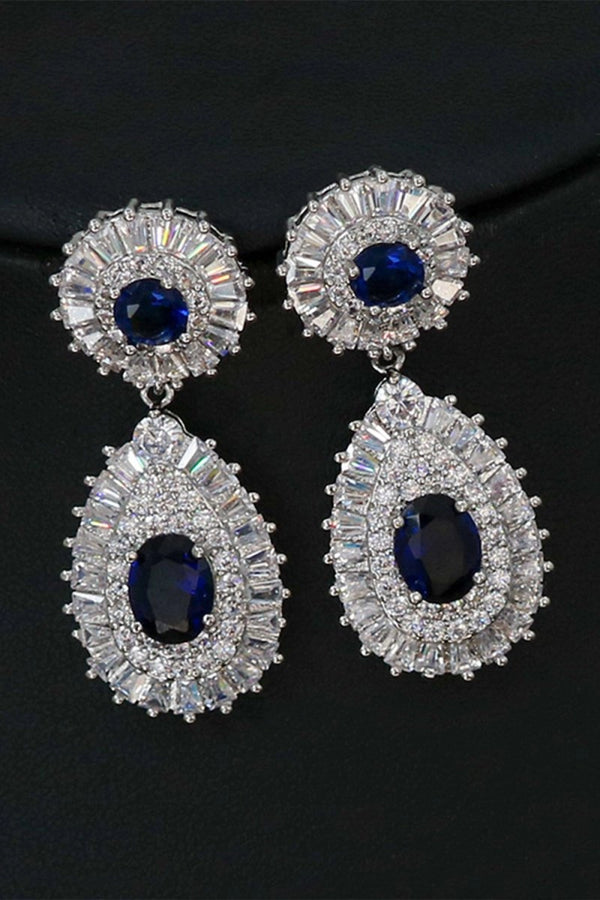 Royal Blue Crystal Necklace Earring Jewelry Set - KissProm