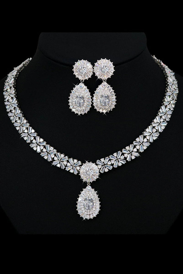 Royal Blue Crystal Necklace Earring Jewelry Set - KissProm