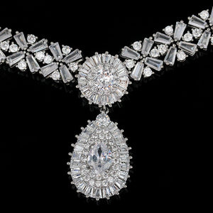 Royal Blue Crystal Necklace Earring Jewelry Set - KissProm