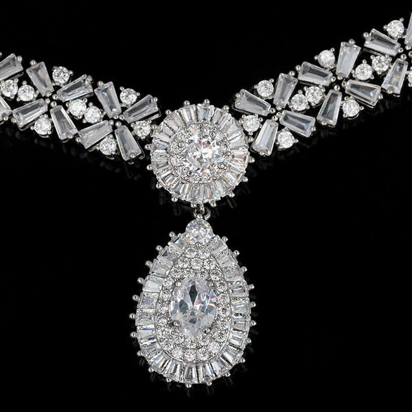 Royal Blue Crystal Necklace Earring Jewelry Set - KissProm