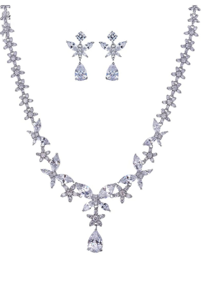 Royal Blue Butterfly Crystal Drop Earrings Necklace Jewelry Set - KissProm