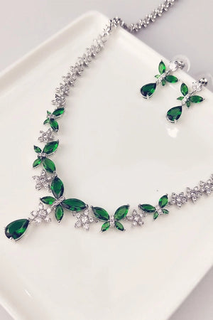 Royal Blue Butterfly Crystal Drop Earrings Necklace Jewelry Set - KissProm