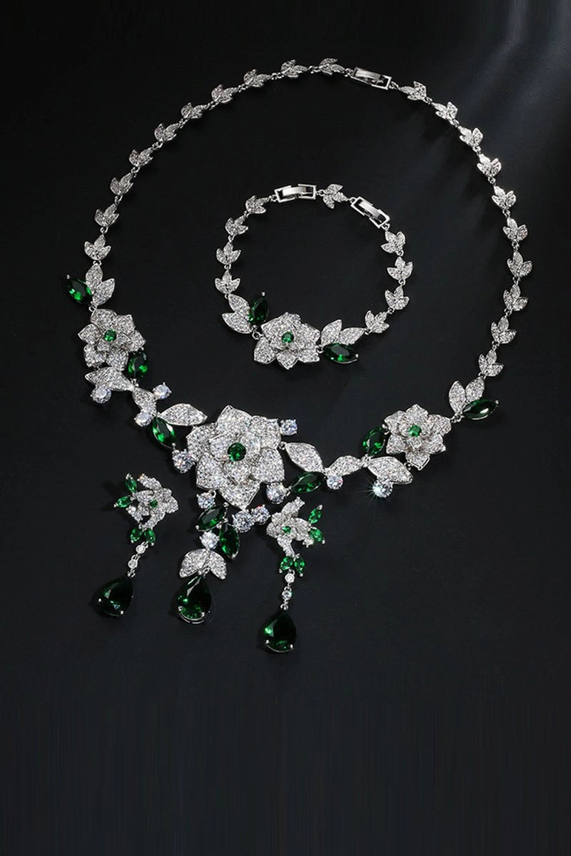 Royal Blue Flower Bracelet Necklace Jewelry Set - KissProm