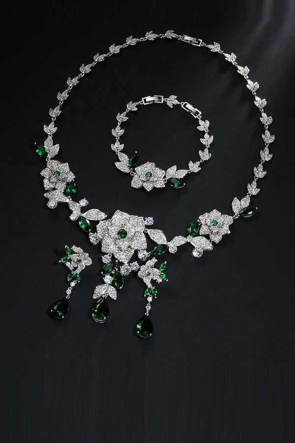 Royal Blue Flower Bracelet Necklace Jewelry Set - KissProm