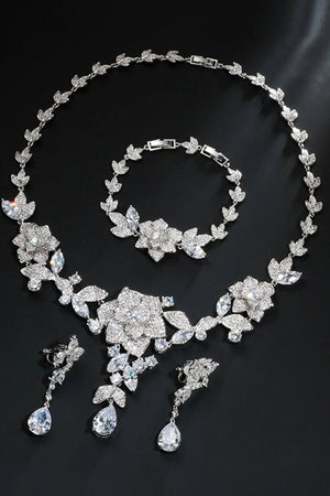 Royal Blue Flower Bracelet Necklace Jewelry Set - KissProm