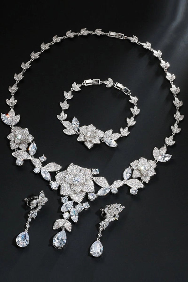 Royal Blue Flower Bracelet Necklace Jewelry Set - KissProm