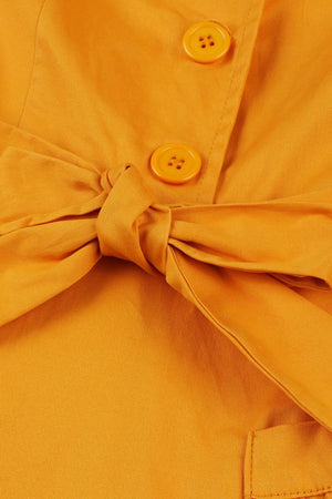 mustard yellow vintage dress Yellow Swing V Neck Vintage Dress With Short Sleeves