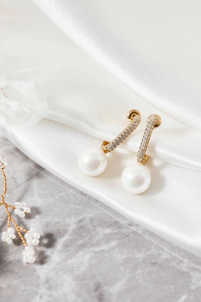 Pearl Beading Golden Earrings - KissProm