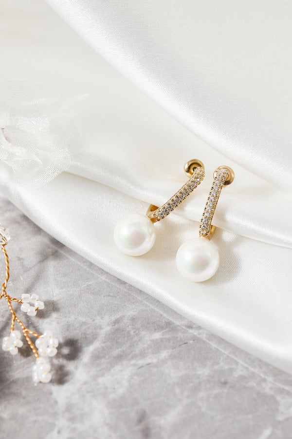 Pearl Beading Golden Earrings - KissProm