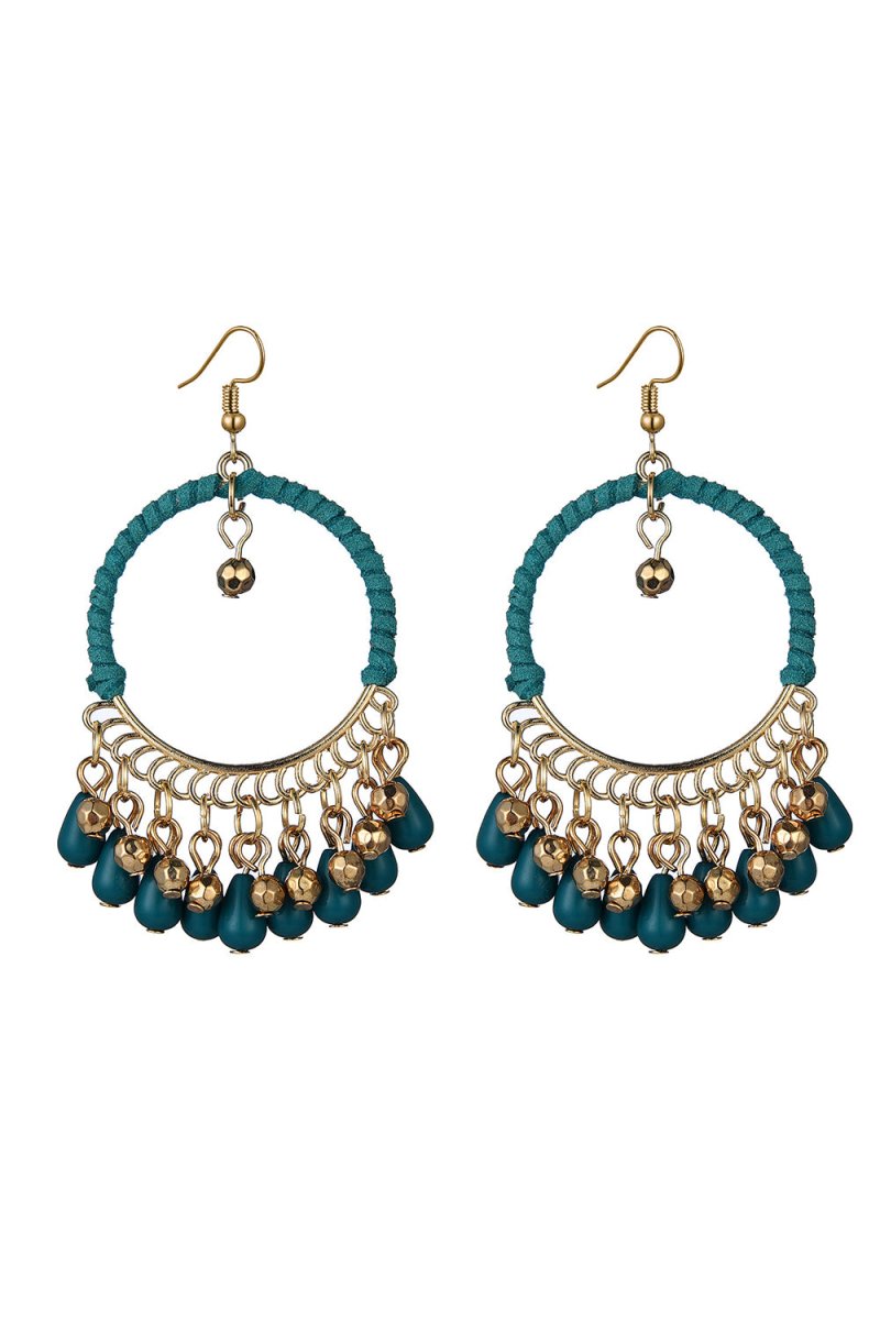 Peacock Blue Boho Hoop Drop Earring - KissProm