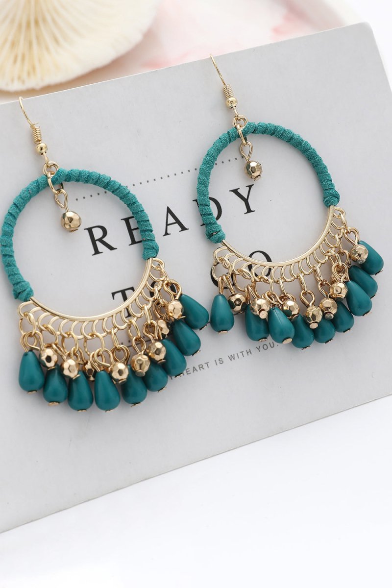 Peacock Blue Boho Hoop Drop Earring - KissProm