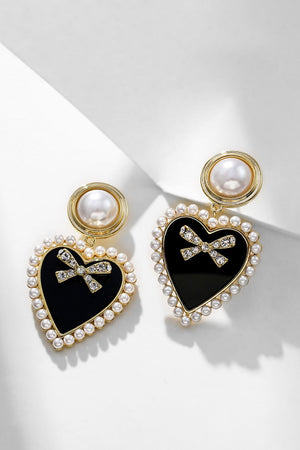 Black Heart Bow Earrings - KissProm