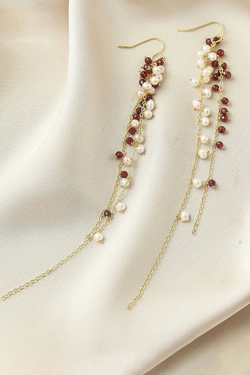 Golden Freshwater Pearl Tassel Earrings - KissProm