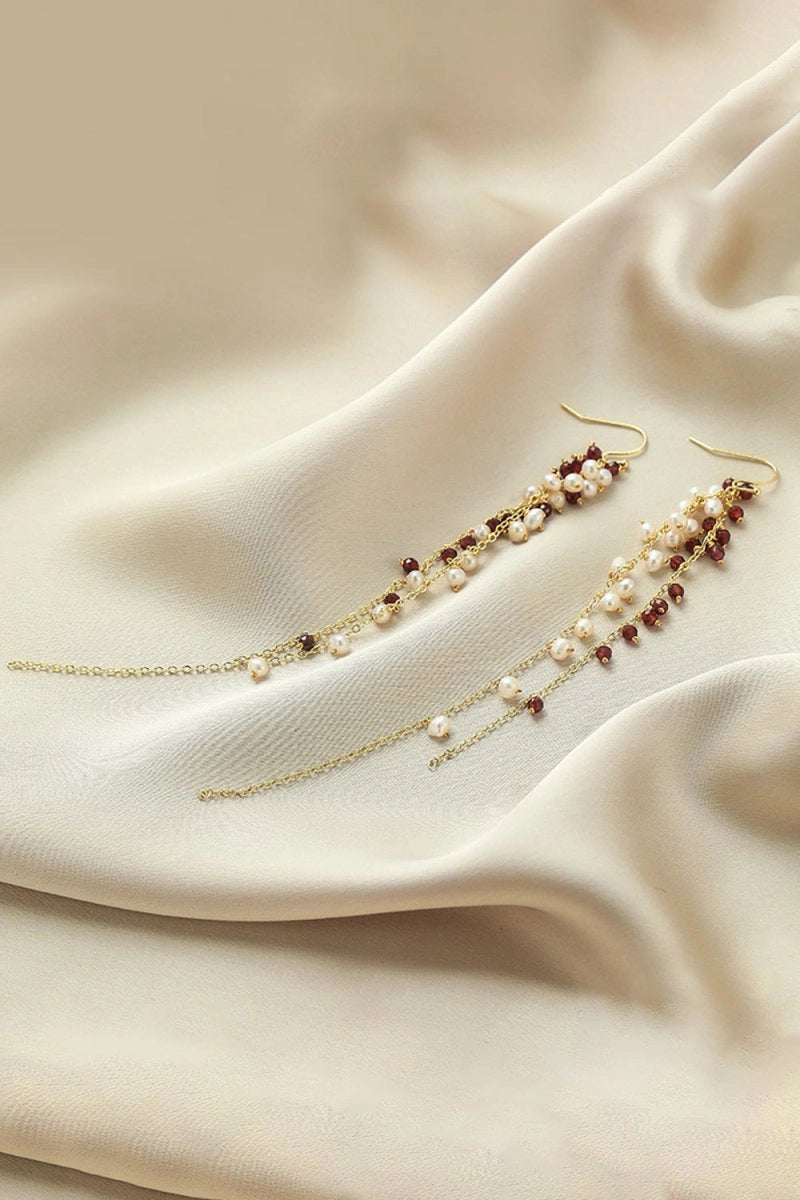 Golden Freshwater Pearl Tassel Earrings - KissProm