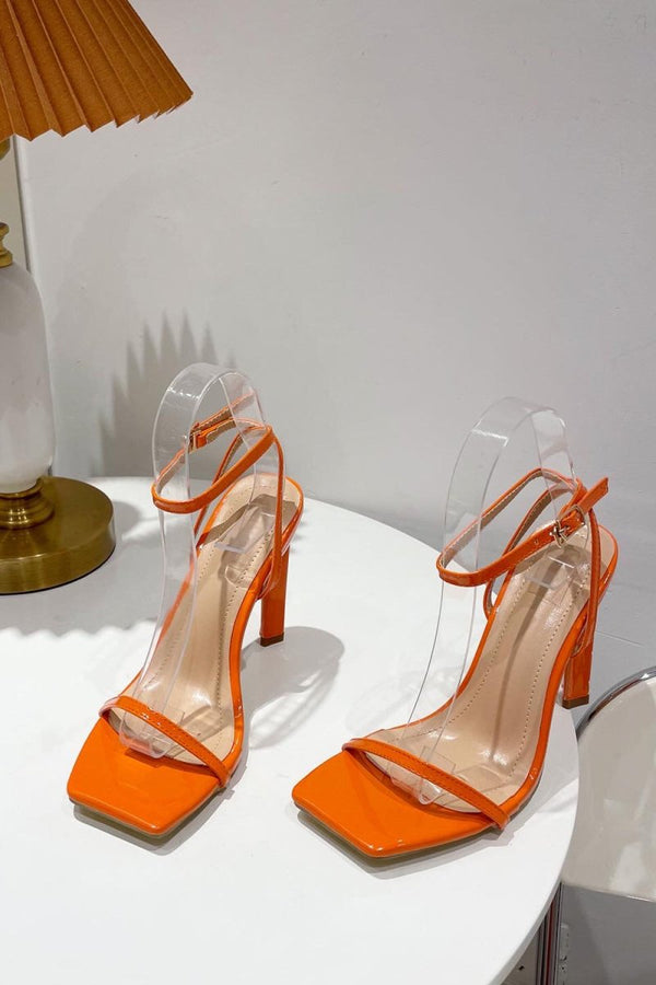 One Word Square Head Thick High Heels - KissProm