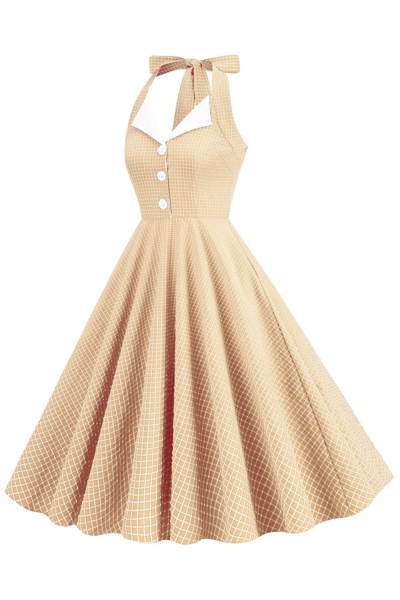 Retro Style Halter Neck Green 1950s Dress with Button Green / XL