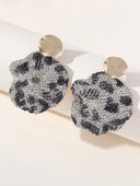 Gray Leopard Print Rhinestones Round Earrings - KissProm