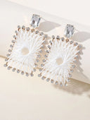 White Braided Raffia Square Earrings - KissProm