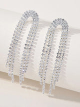 Tassel Silver Rhinestones Long Chain Earrings - KissProm