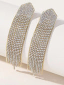 Golden Simple Rhinestones Tassel Long Earrings - KissProm