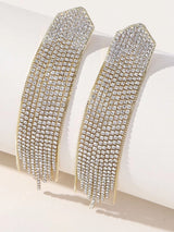 Golden Simple Rhinestones Tassel Long Earrings - KissProm