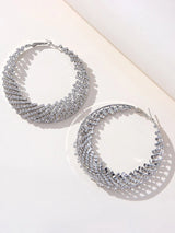 Silver Rhinestones Cutout Hoop Earrings - KissProm