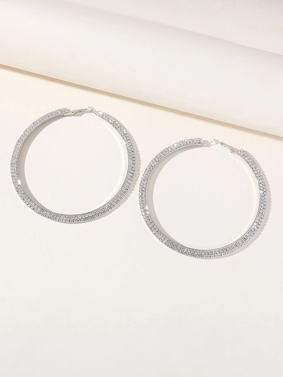 Silver Rhinestones Simple Big Hoop Earrings - KissProm