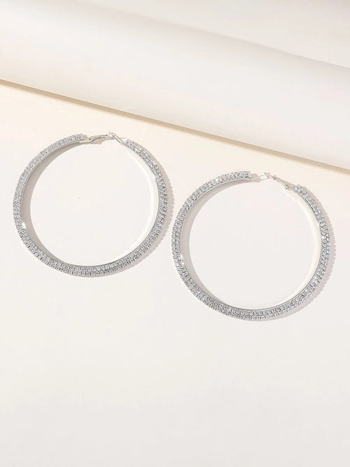 Silver Rhinestones Simple Big Hoop Earrings - KissProm