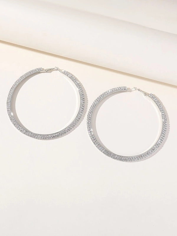 Silver Rhinestones Simple Big Hoop Earrings - KissProm