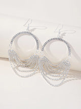 Silver Rhinestones Tassel Hoop Round Earrings - KissProm