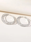 Silver Rhinestones Simple Triple Layer Hoop Earrings - KissProm