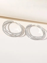 Silver Rhinestones Simple Triple Layer Hoop Earrings - KissProm
