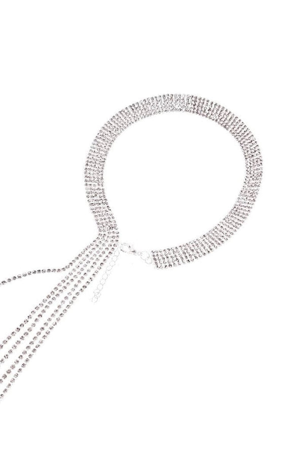 Sparkly Silver Long Crystal Collar Necklace - KissProm