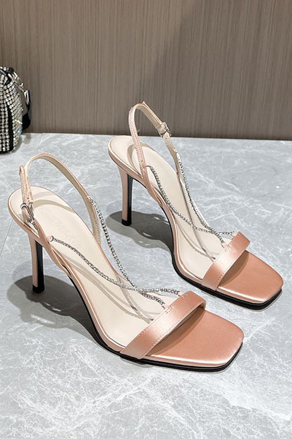 Square Toe Stiletto Black High Heels with Beading - KissProm