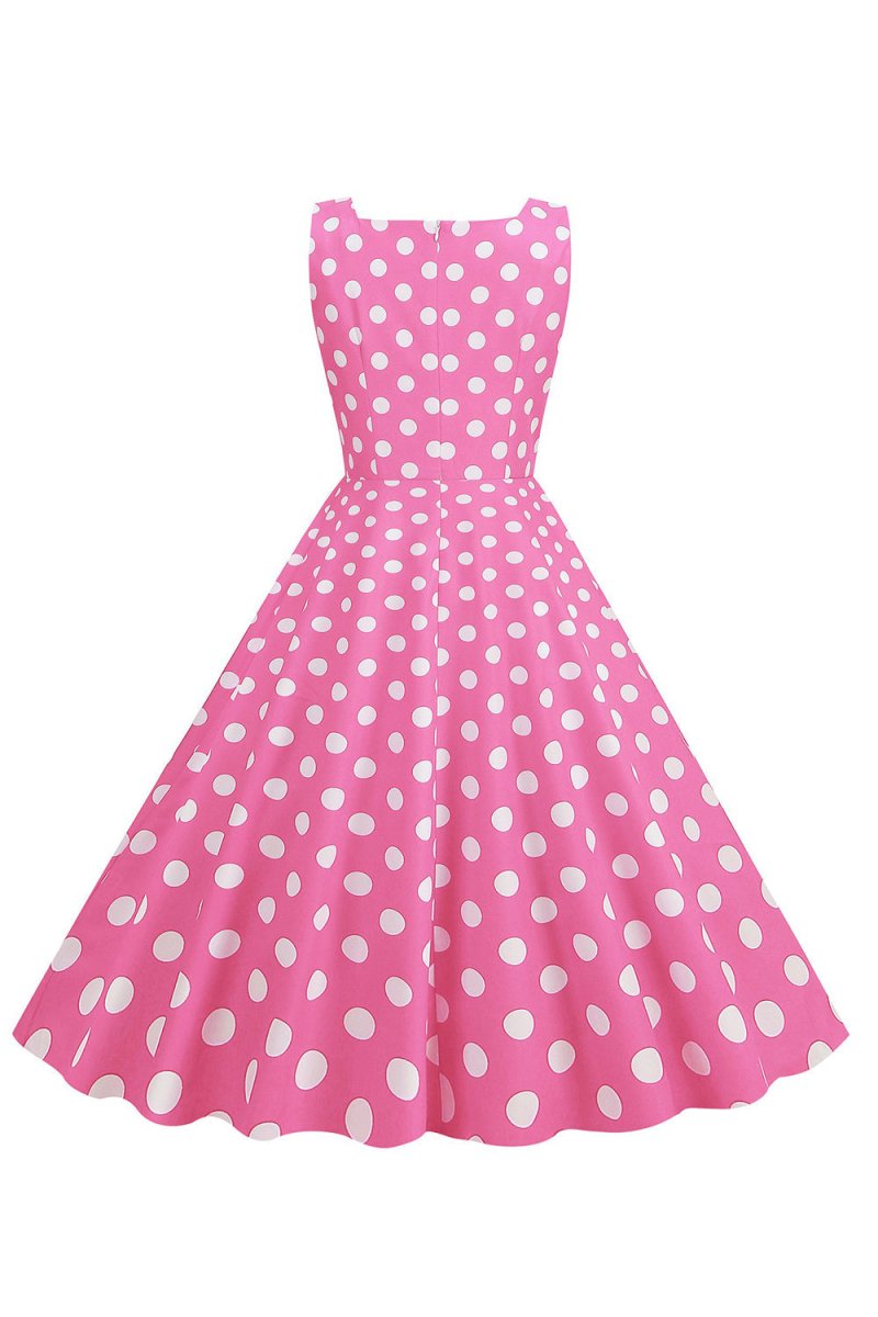 barbie pink dress vintage Polka Dots Barbie Pink Sleeveless 1950s Dress