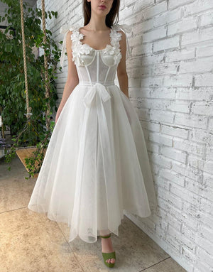 Allison | White Homecoming Dress with Flowers - KissProm