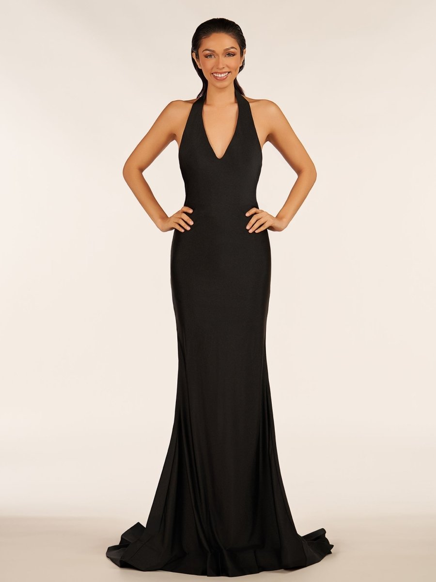 Simple Black Halter Backless Mermaid Long Prom Dress Yellow / 16