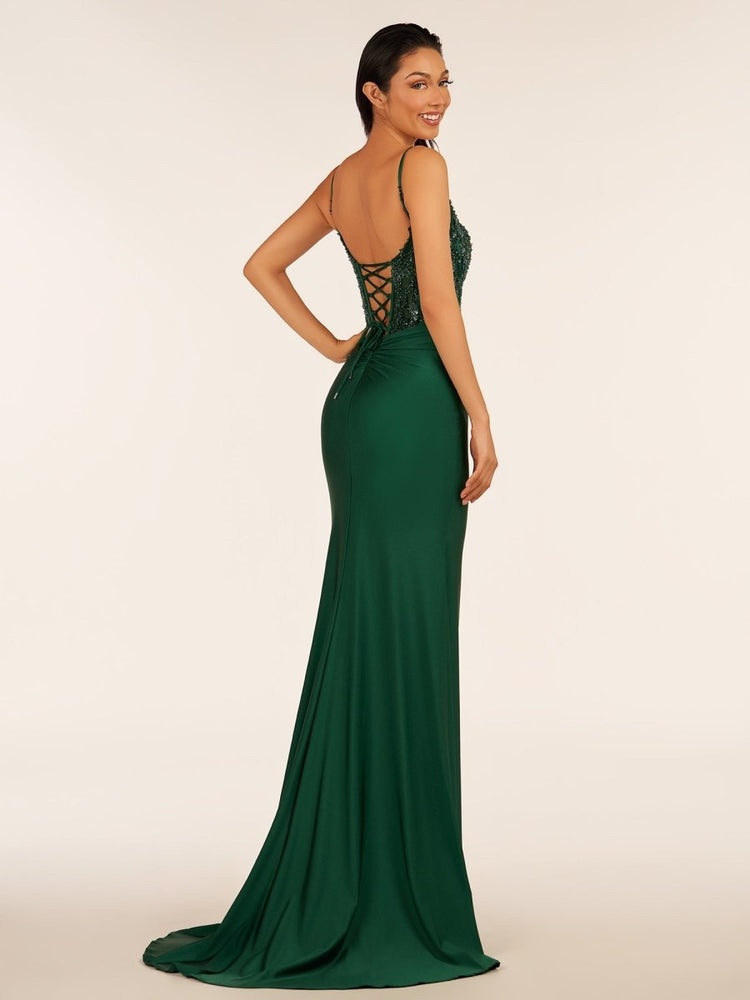 Sheath V Neck Satin Green Long formal dresses Bridesmaid Dresses evening gown Prom Dress main image 0