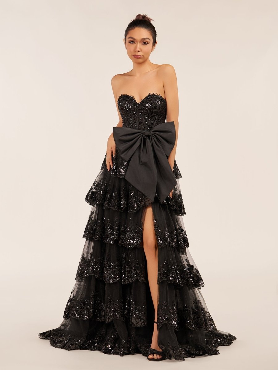 Jonjay | Sweetheart Light Blue  Lace Appliques Ruffle Long Formal Gown