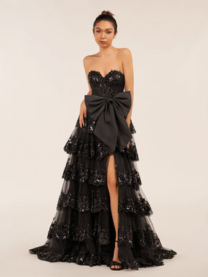 Jonjay | Sweetheart Light Blue  Lace Appliques Ruffle Long Formal Gown