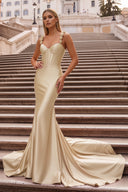 Hot Pink Floral Straps Mermaid Satin Long Prom Dress - KISSPROM PROM DRESSES