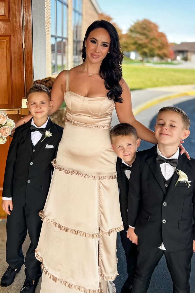 Raymond | A-Line Hot Pink Ruffles Slit Prom Dress with Lace-up Back