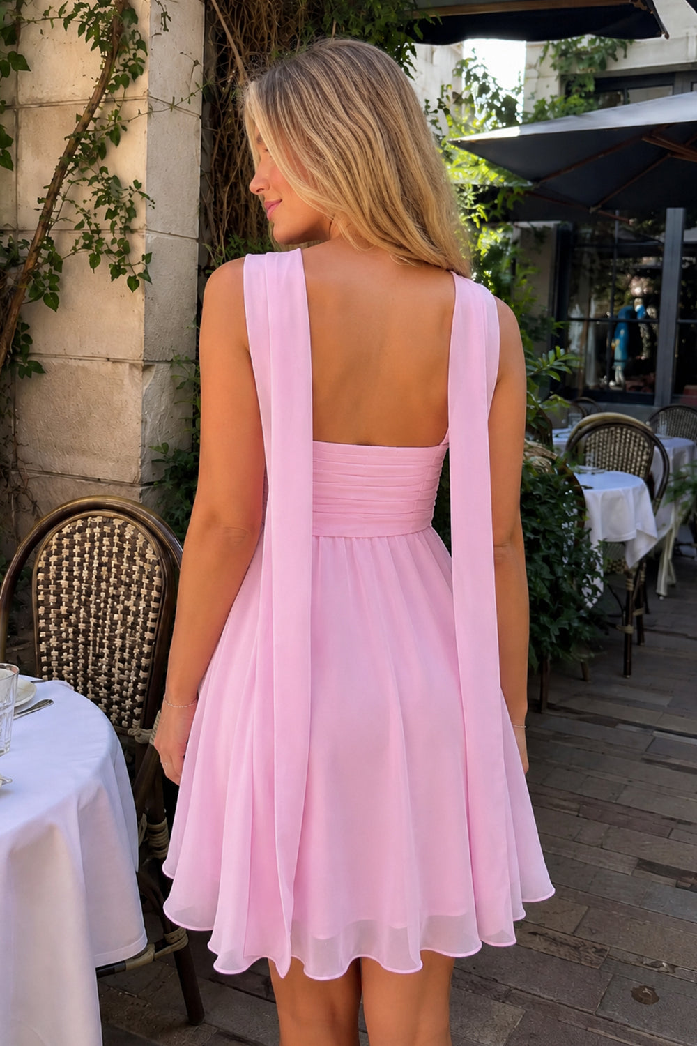 Pink - A Line Strapless Chiffon Homecoming Dresses With Scarf - KissProm