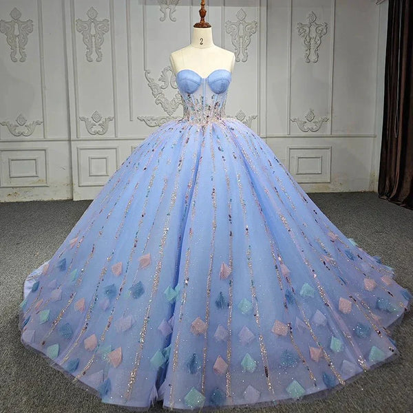 Quinceanera Dress Chic Strapless Sweep Train Evening Dresses Sweetheart Lace Up Prom Dresses - KissProm