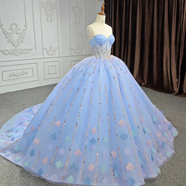 Quinceanera Dress Chic Strapless Sweep Train Evening Dresses Sweetheart Lace Up Prom Dresses - KissProm