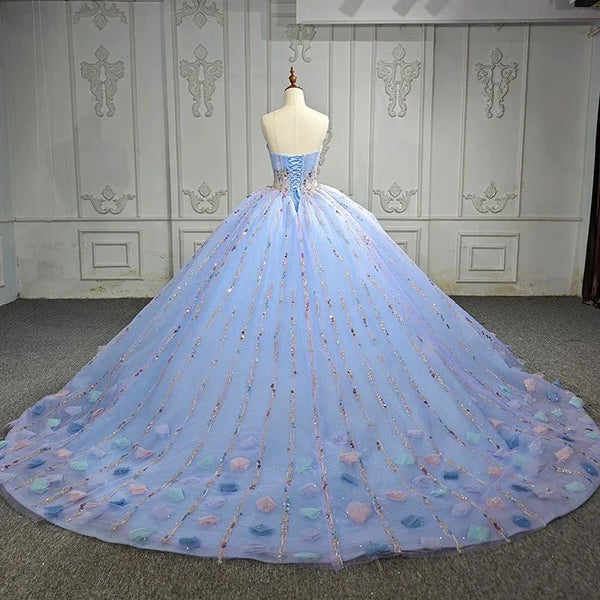Quinceanera Dress Chic Strapless Sweep Train Evening Dresses Sweetheart Lace Up Prom Dresses - KissProm