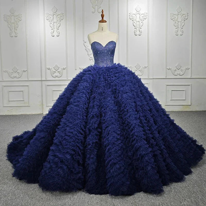 blue dress for baby girl Quinceanera Dress Strapless Beading Quinceanera Dresses Navy Blue / 16