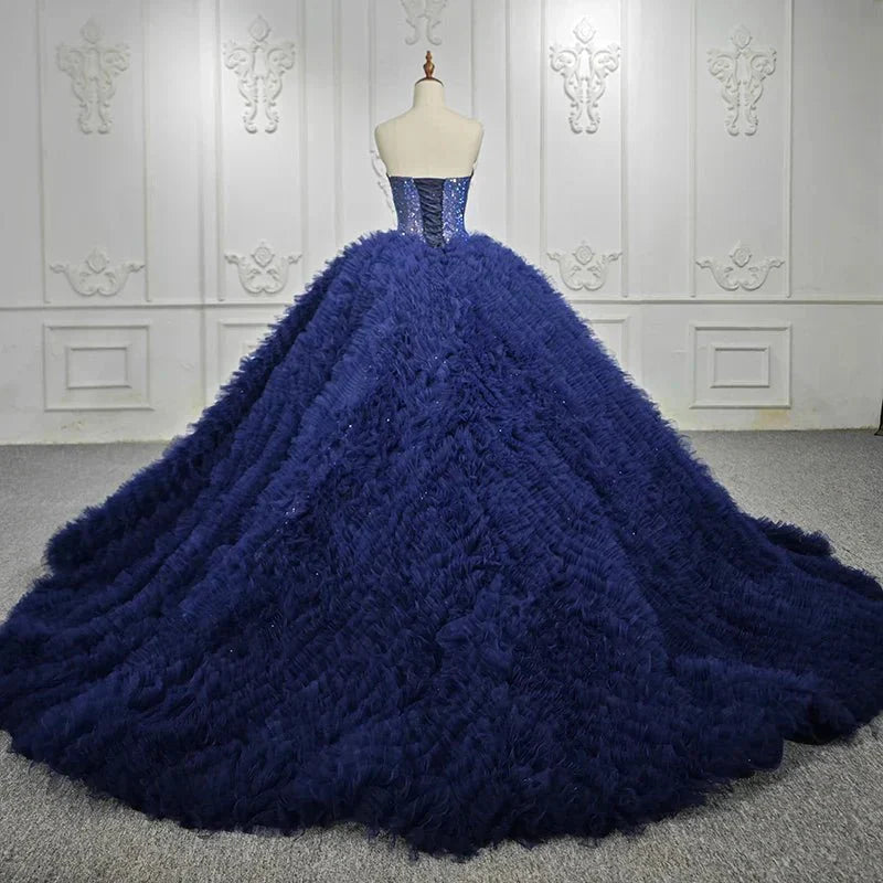 blue dress for baby girl Quinceanera Dress Strapless Beading Quinceanera Dresses Navy Blue / 16