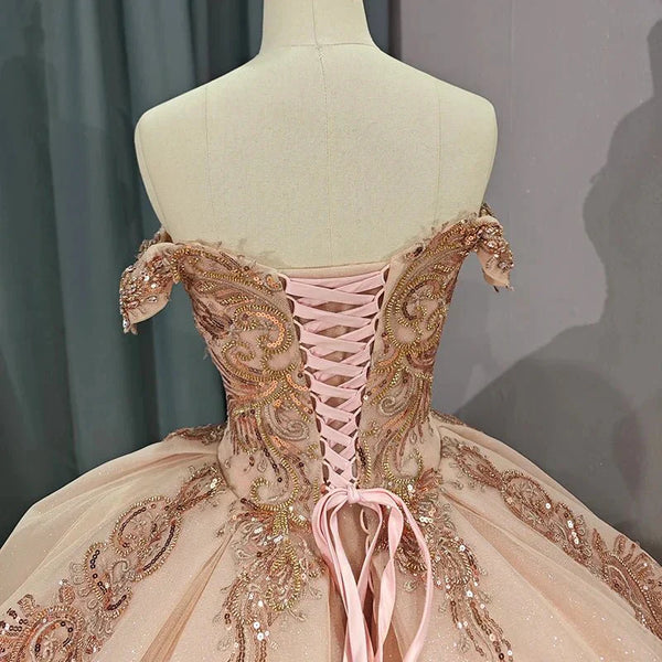 Classic Organza with Embroidery Cap Sleeve Sequined Quinceanera Dresses - KissProm